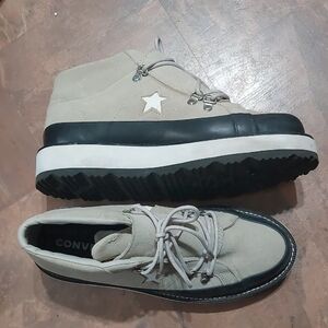 Converse Beige and Black Mid-Top Sneakers